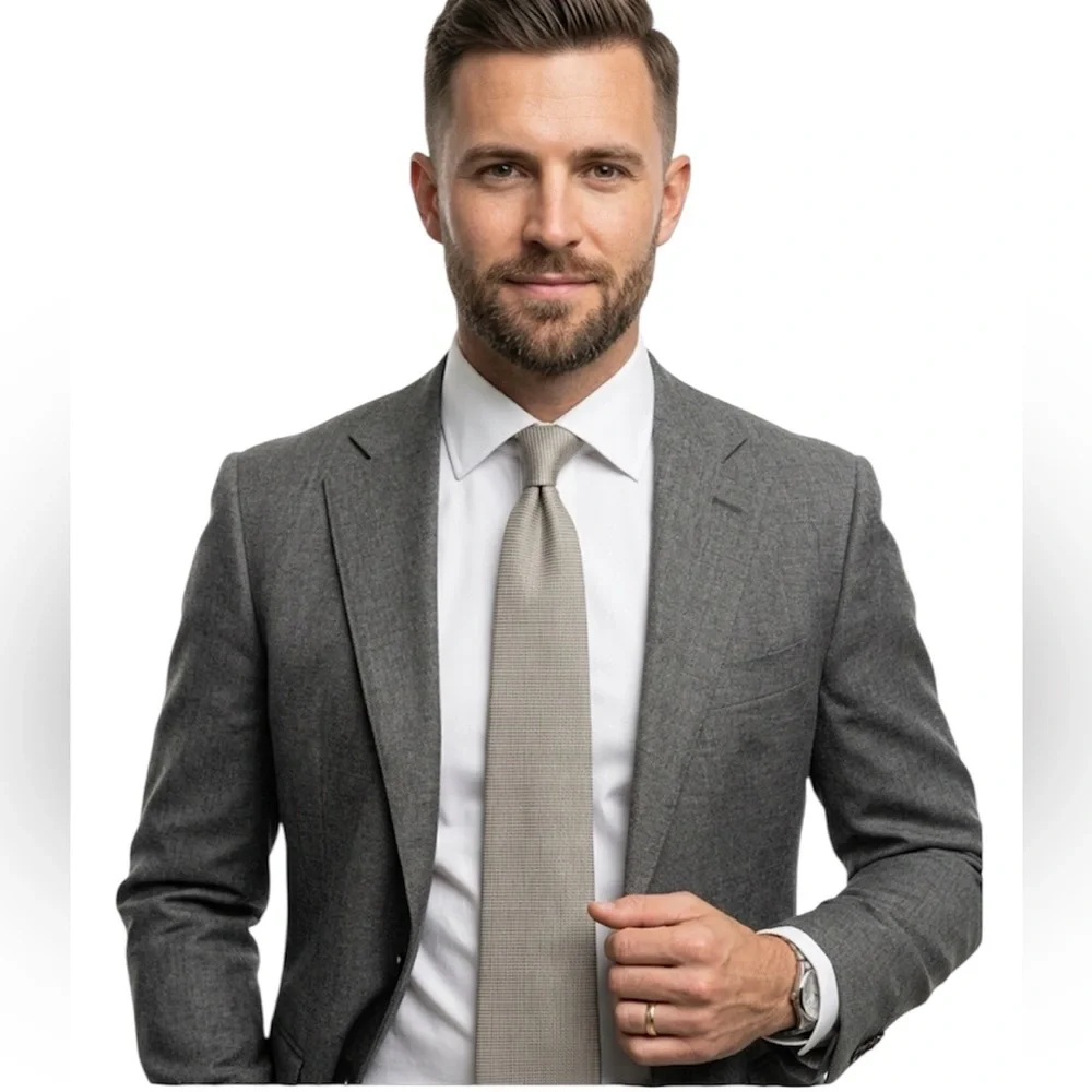 Villa Bugatti Men's 100% Silk Textured Light Gold Tie - Classic Office Style